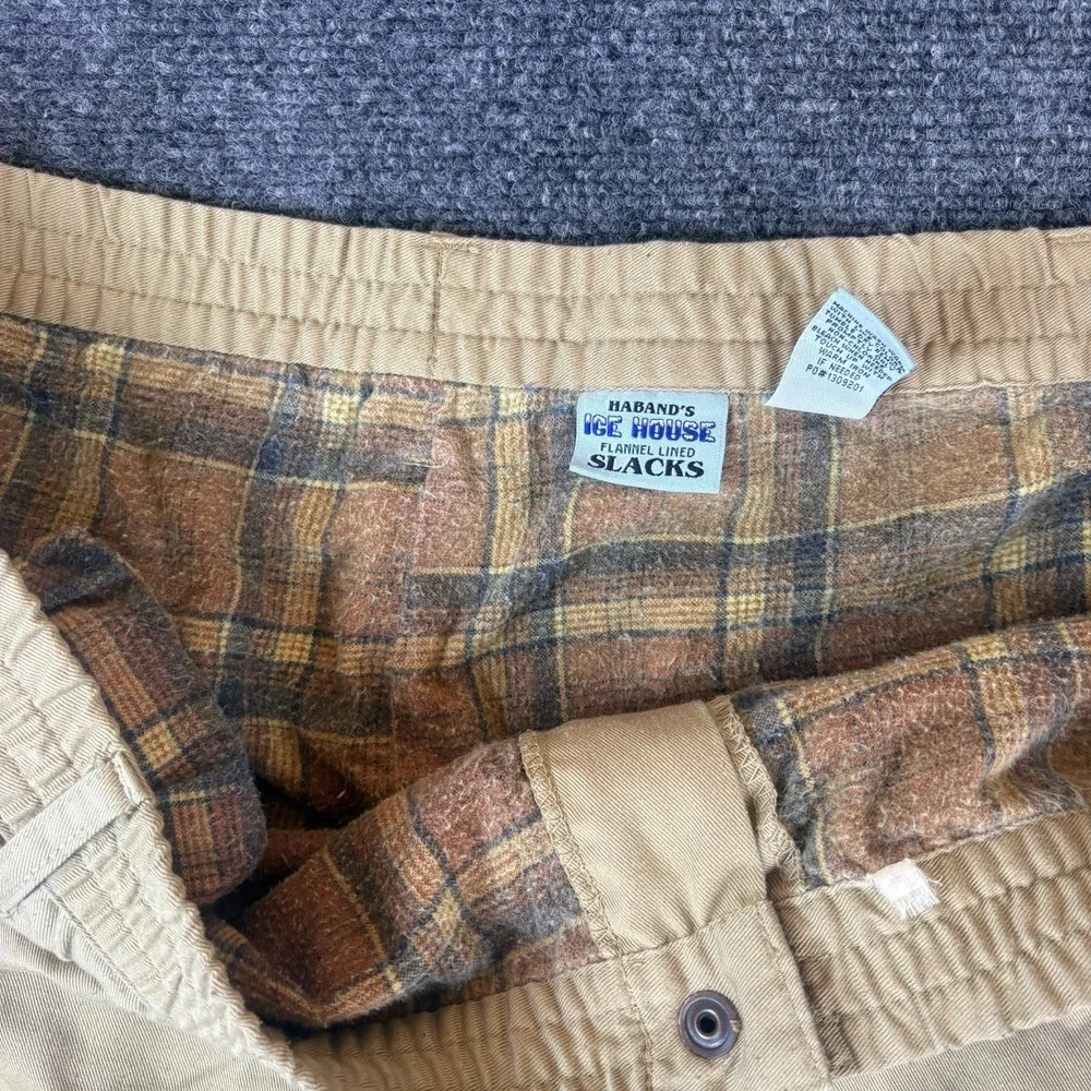 Haband's Ice House Tan Flannel Lined Slacks Pants Men 48x29 Tan Cotton High Rise